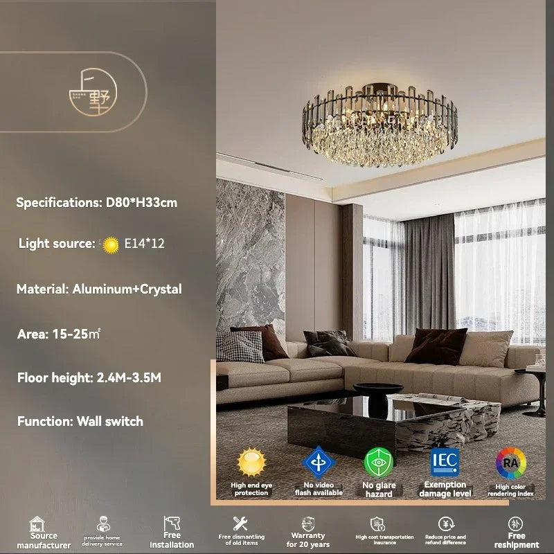 DecorBites™ Gold Crystal Ceiling Chandelier: Luxury Modern LED Pendant for Home Décor
