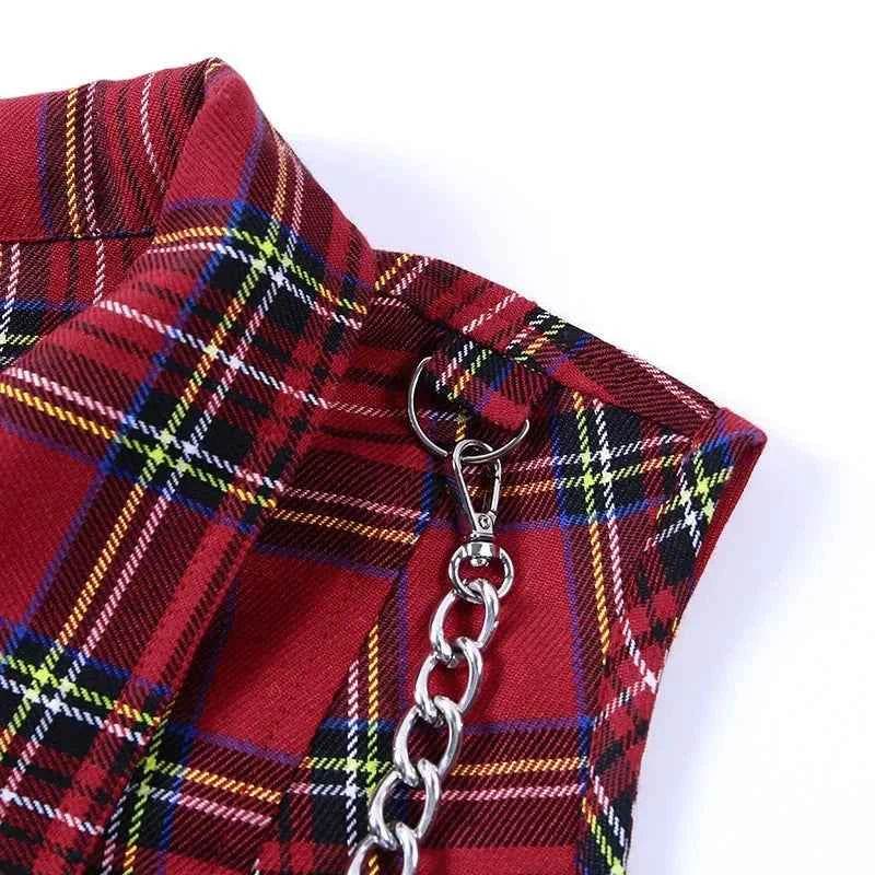 Women Plaid Punk Streetwear Zipper Sweatshirt