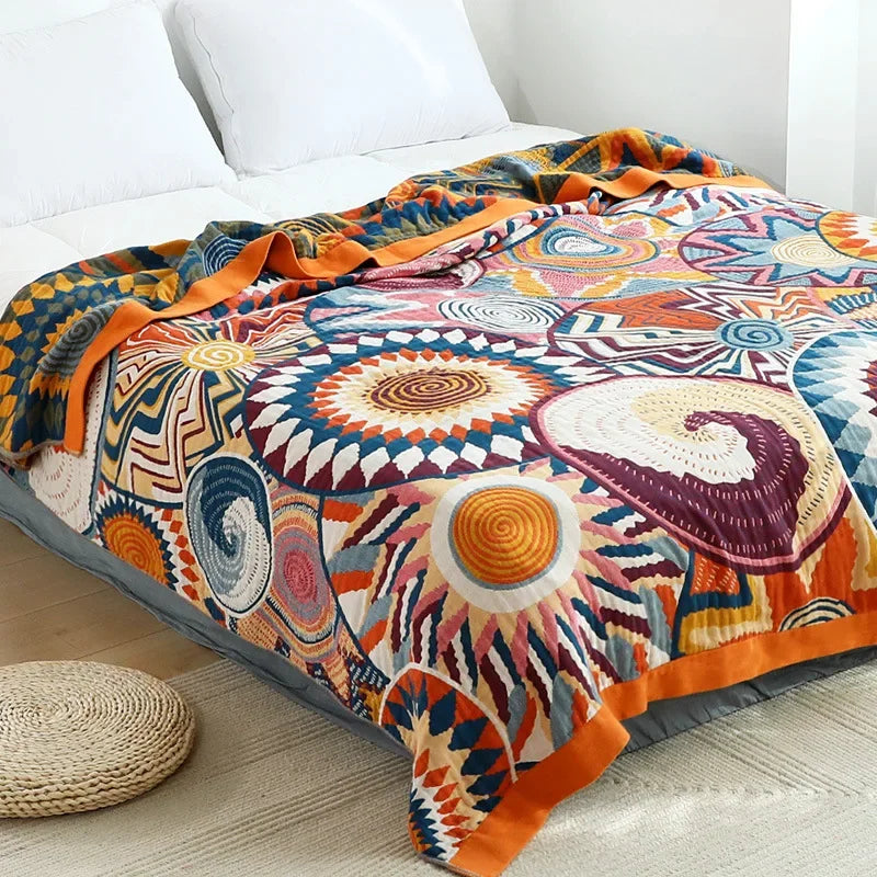 DecorBites™ Japanese Cotton Gauze Flower Blanket: Soft and Breathable Summer Throw