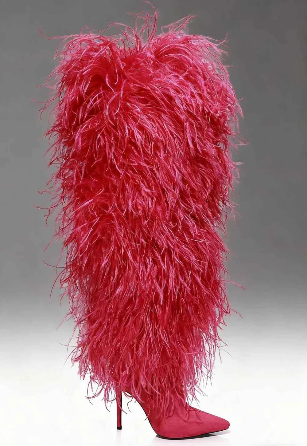 Feather Stiletto Heels Over-the-Knee Boots Plush Fluffy Feather