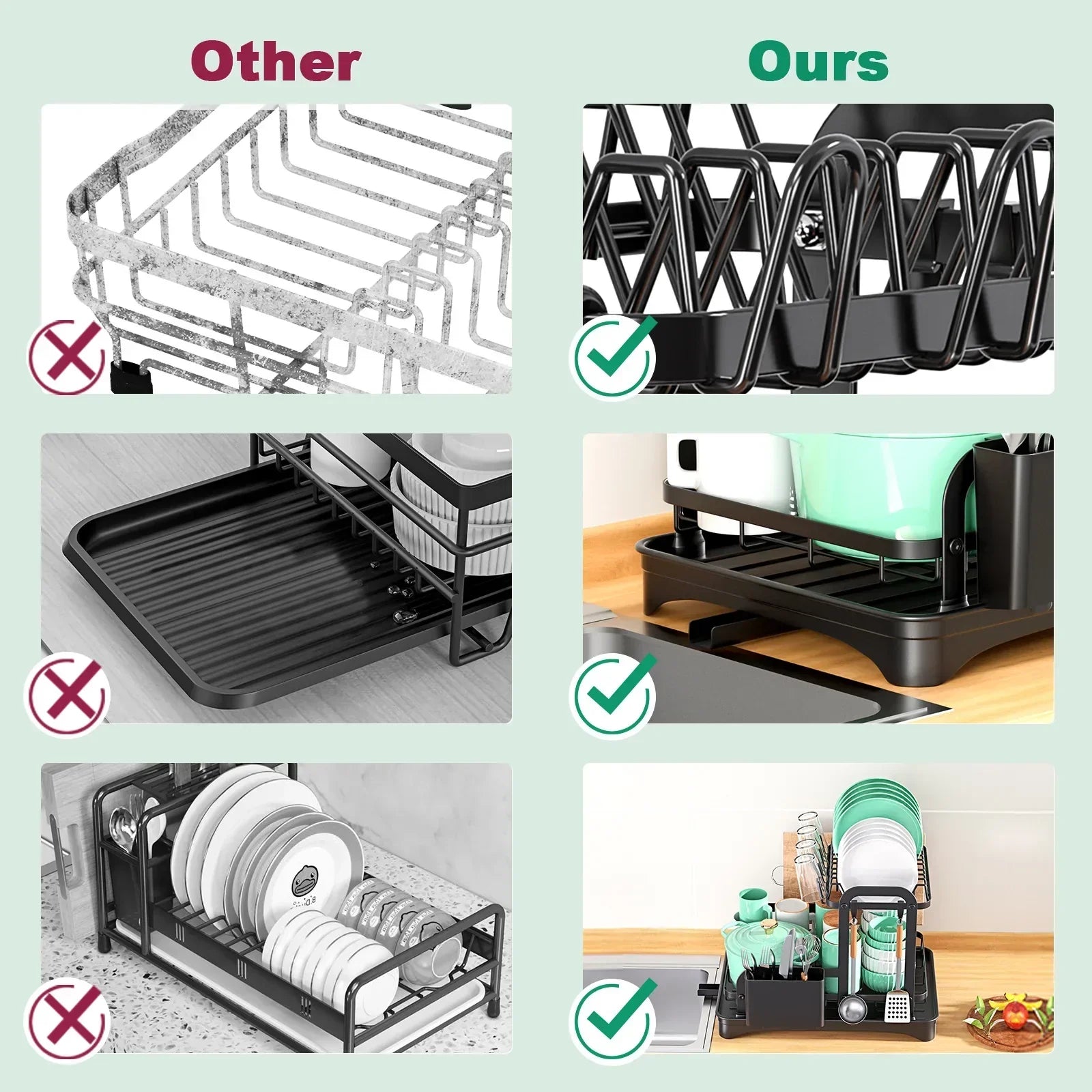 DecorBites™ Double Layer Dish Drying Rack with Drainboard - Kitchen Countertop Organizer