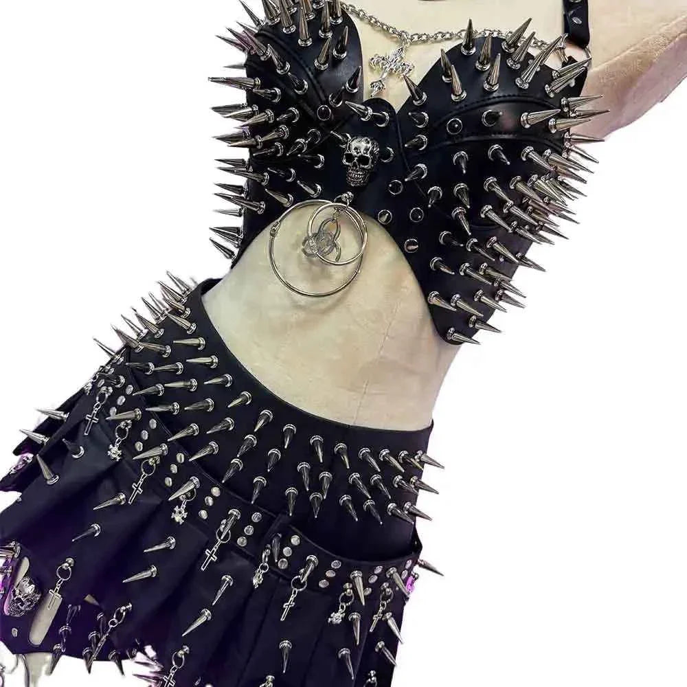 Y2K Gothic Skirt Set w Spikes