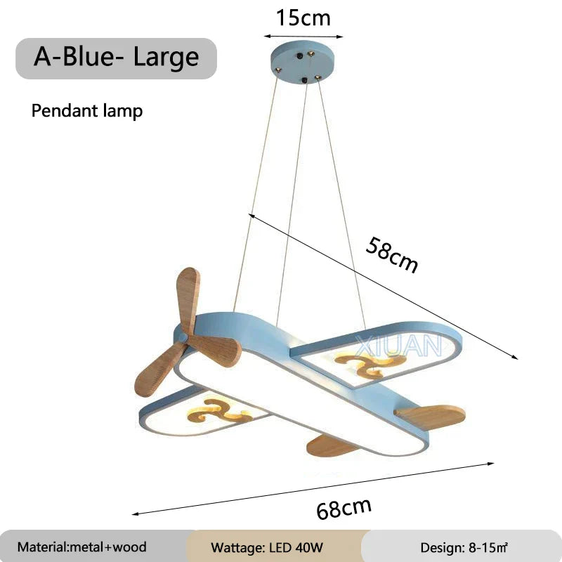 DecorBites™ Kids Airplane Pendant Lights Wood Metal Sconces Nursery School LED