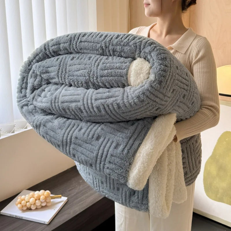 DecorBites™ Jacquard Lamb Wool Double-Layer Blanket for Cozy Comfort & Style