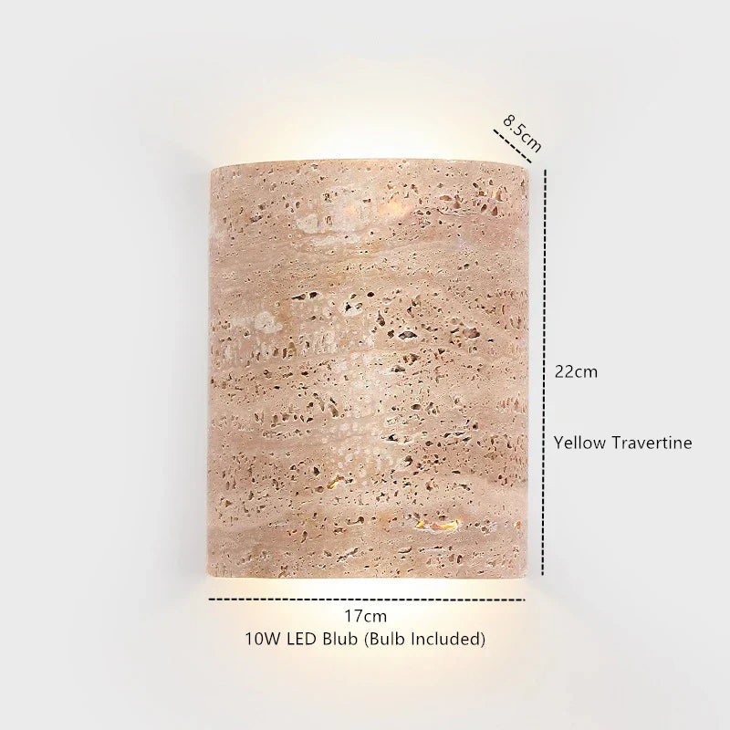 DecorBites™ LED Button Switch Wall Light in Yellow Travertine White Glass - Modern Nordic Design