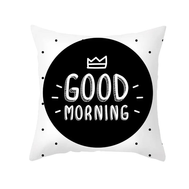 DecorBites™ Black Geometry Letters Print Cushion Cover for Home Decor & Office
