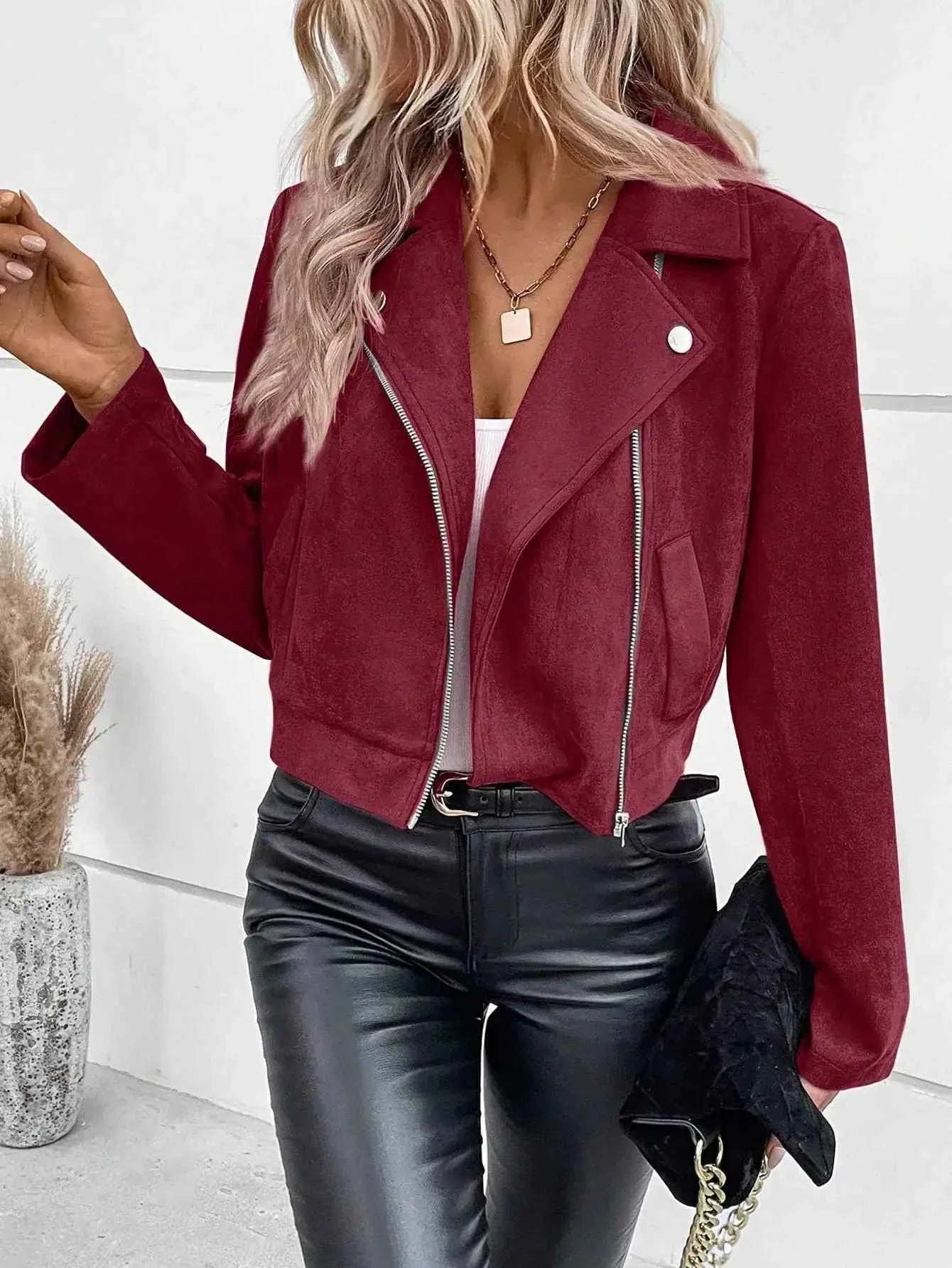 Faux Suede Women's Bomber Jacket Zipper