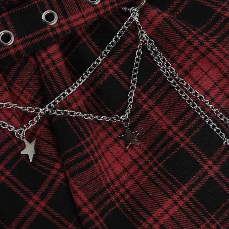 Punk Gothic Plaid Skirt Irregular Patchwork | MUNSIEUR