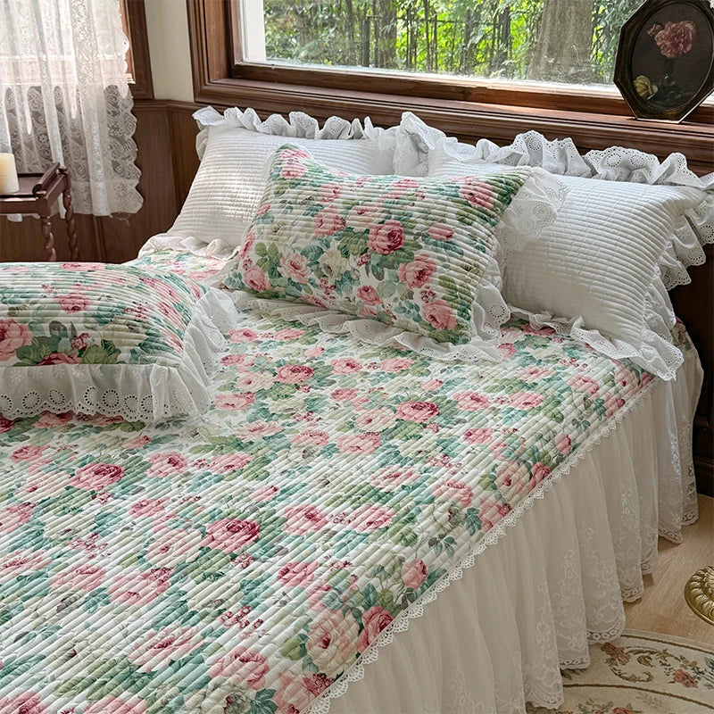 DecorBites™ Lace Ruffles Bed Skirt Set with Pillowcases for 1.2-2M Beds