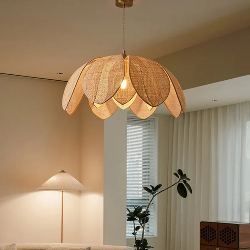 DecorBites™ Handmade Rattan Petal Pendant Light with Chinese Style Design for Living & Dining Rooms