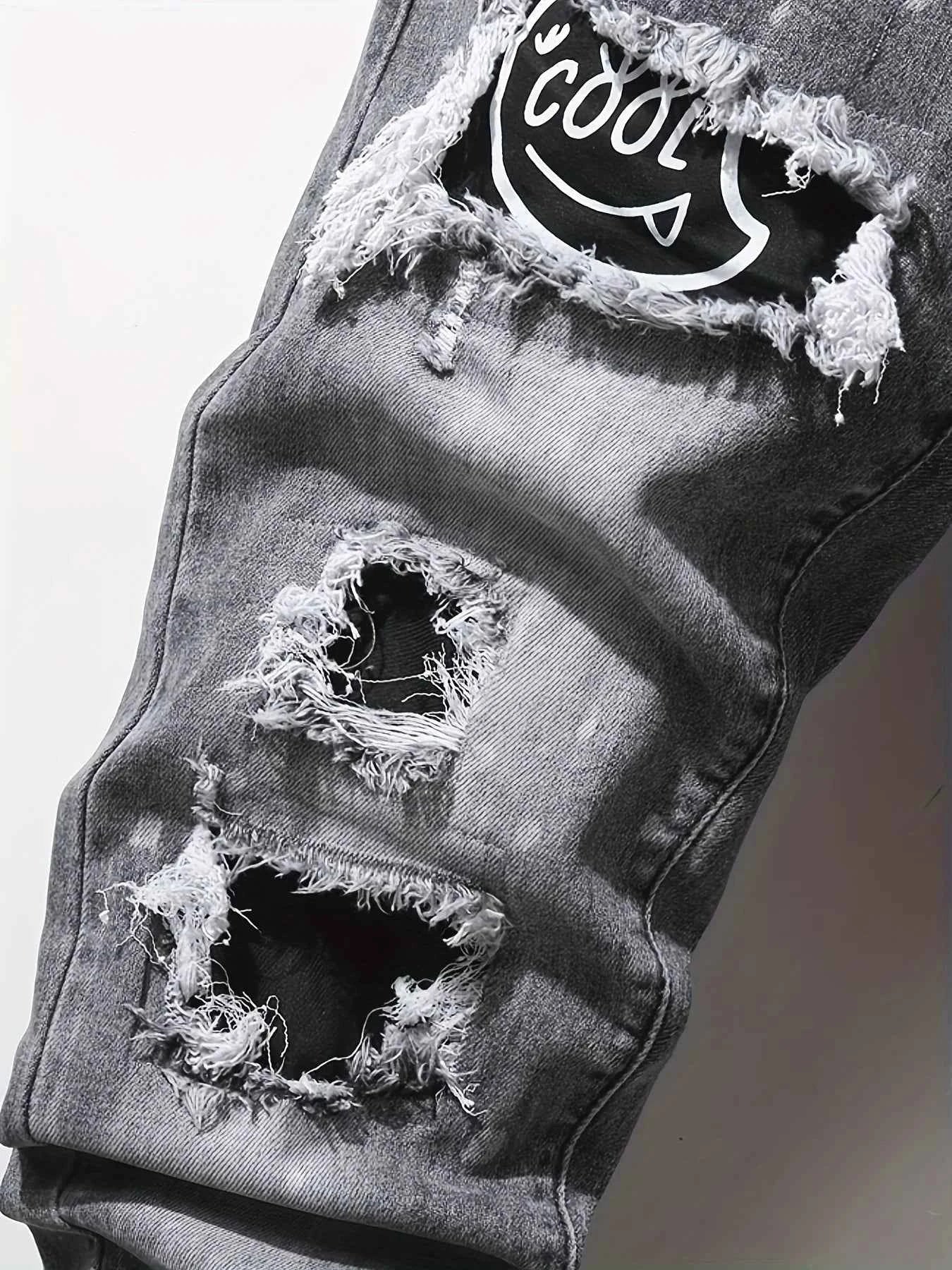 Men's slim fit ripped long denim pants