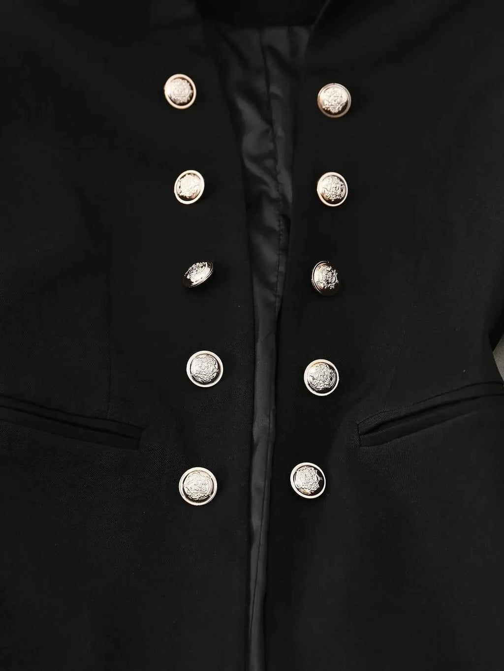 Elegant Black Double-Breasted Jacket with Golden Buttons Polyester Blend Formal Attire