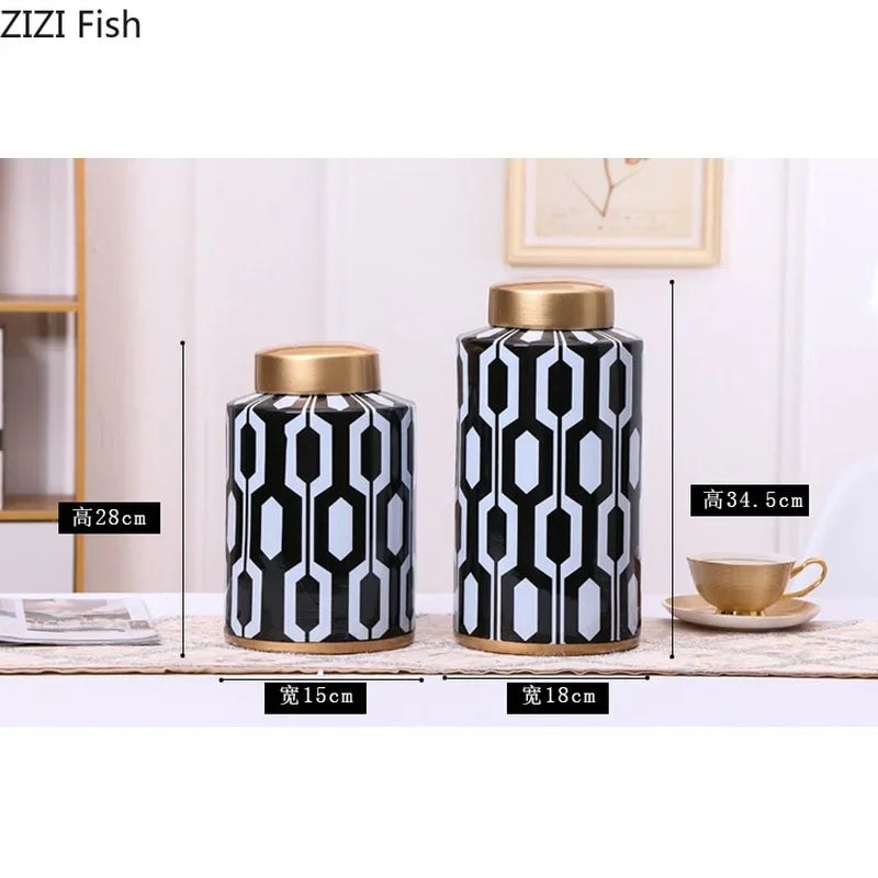 DecorBites™ Geometric Stripes Ceramic Vase Home Decor Storage Tank Living Room Table