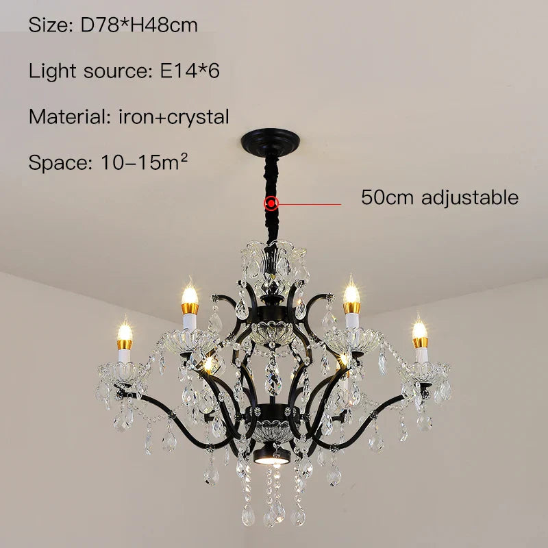 Decorbites crystal candle chandelier black farmhouse dining room lamp