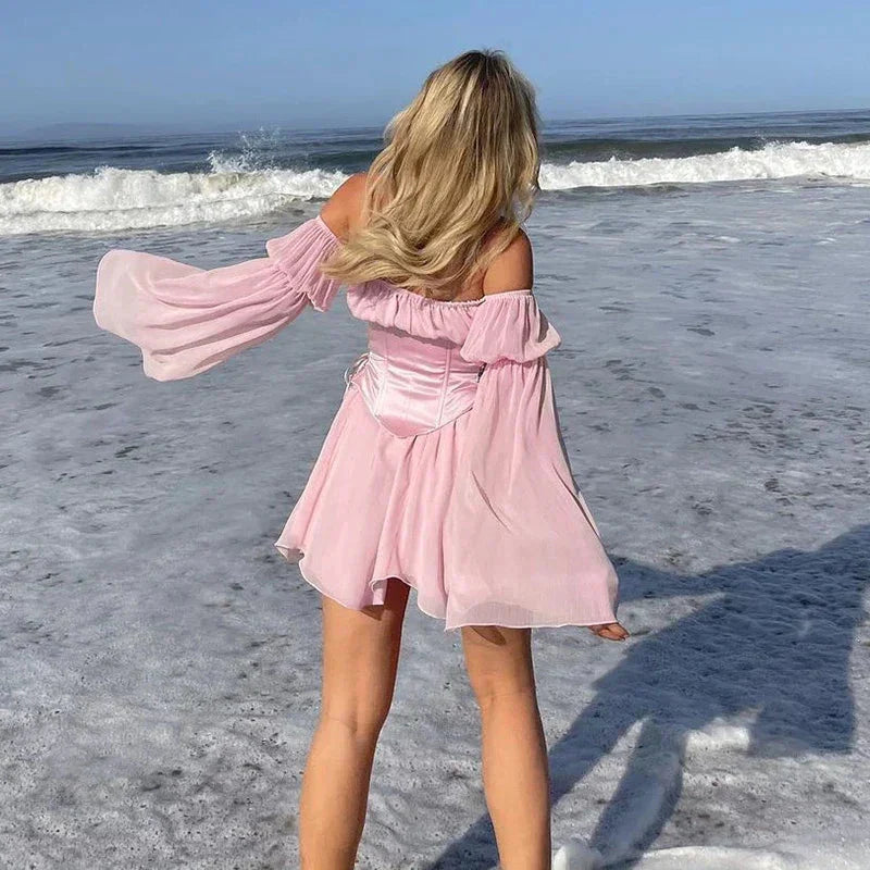 Fairy Pink Chiffon Corset Mini Dress