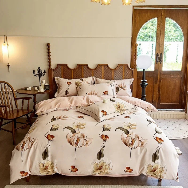 DecorBites™ Cotton Bedding Set Queen King Size Sheet Pillowcase Blanket Cover