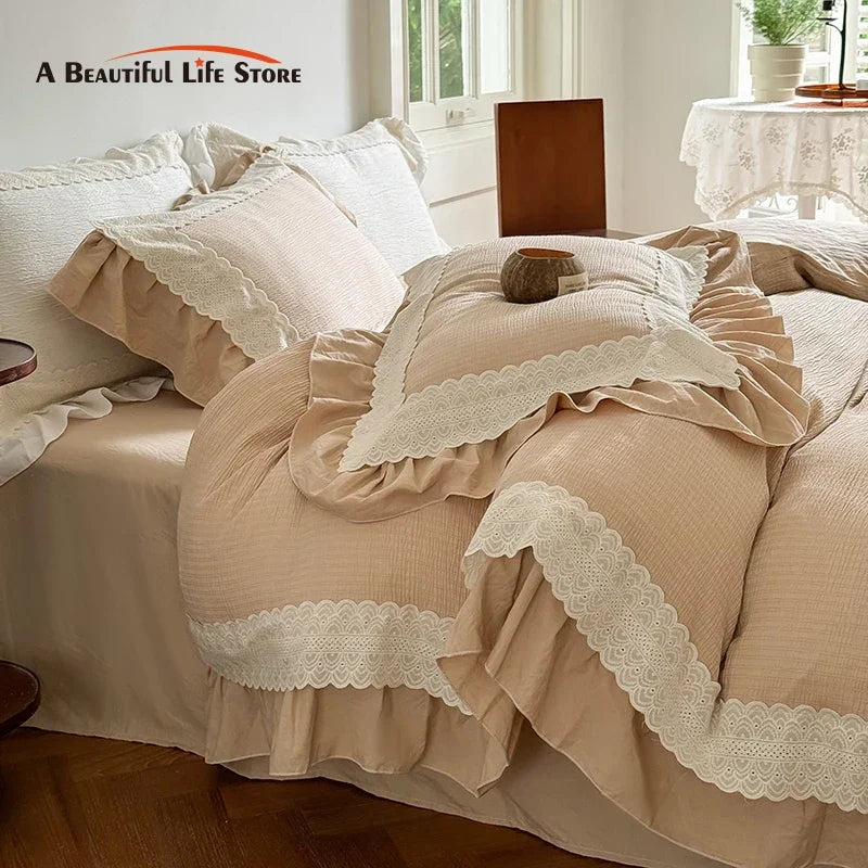 DecorBites™ French Lace Ruffles Bedding Set - Soft and Skin-friendly Duvet Cover Set