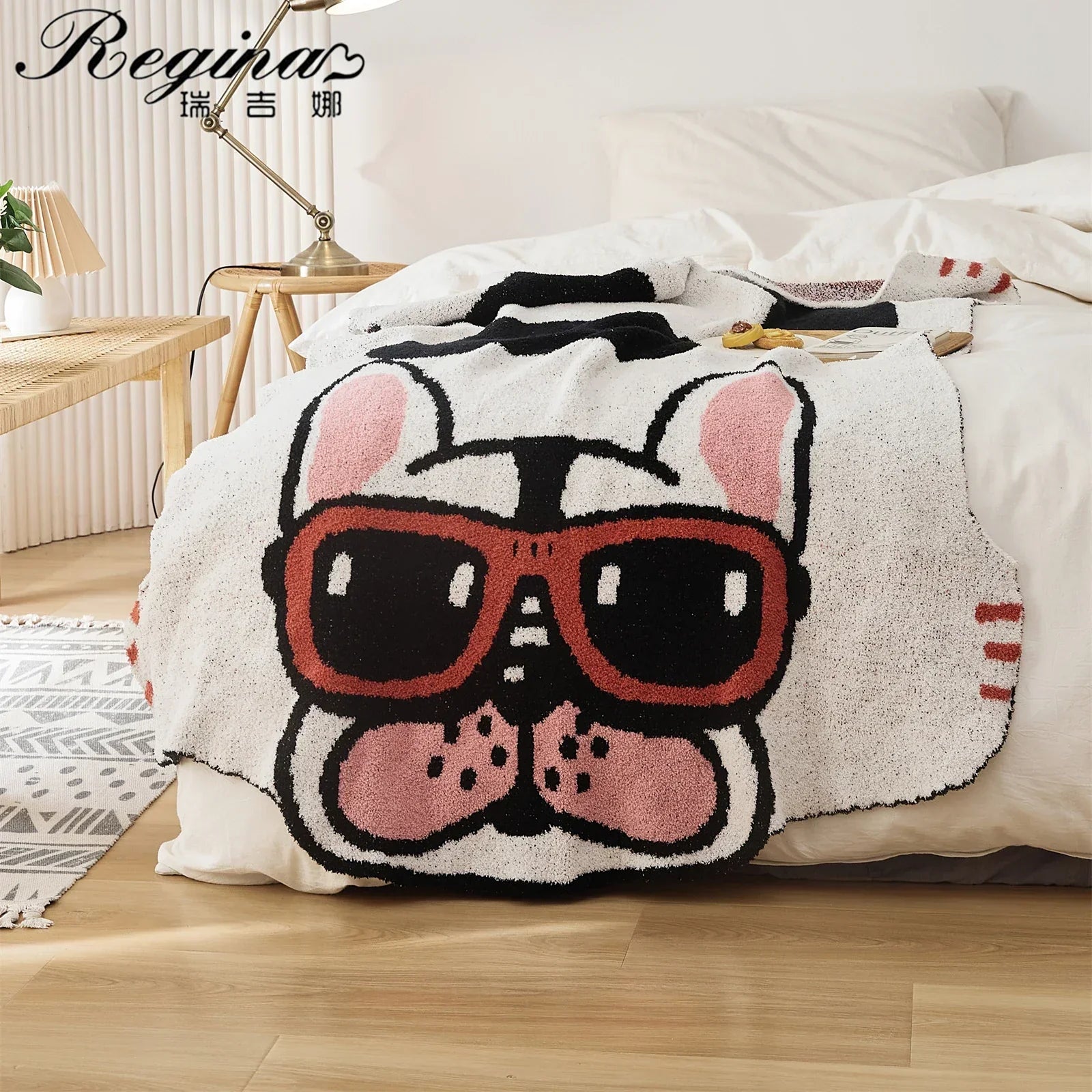 DecorBites™ Kawaii Bulldog Knitted Blanket - Cozy Dog Design Throw Blanket