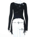 Goth Dark Punk Rivet Sexy Long Sleeve T-shirt