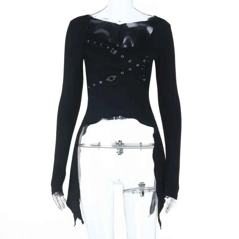 Goth Dark Punk Rivet Sexy Long Sleeve T-shirt
