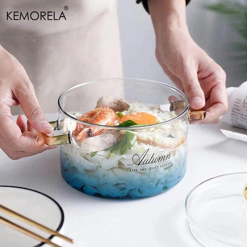 DecorBites™ Gradient Color Glass Saucepan Pot | Heat-Resistant Casserole Cookware