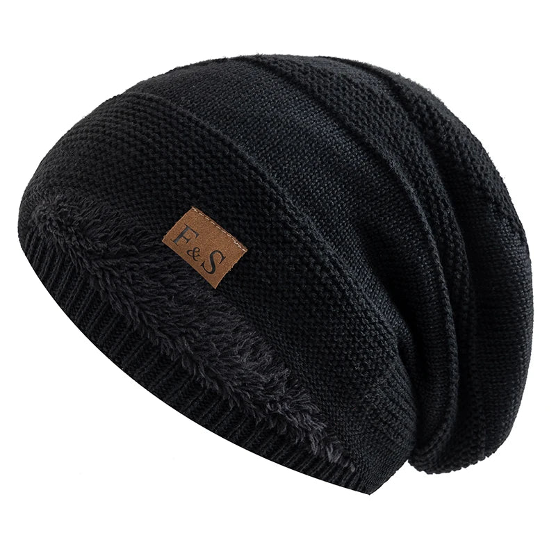 Unisex Slouchy Fur-Lined Winter Beanie Warm Knit Hat for Men & Women