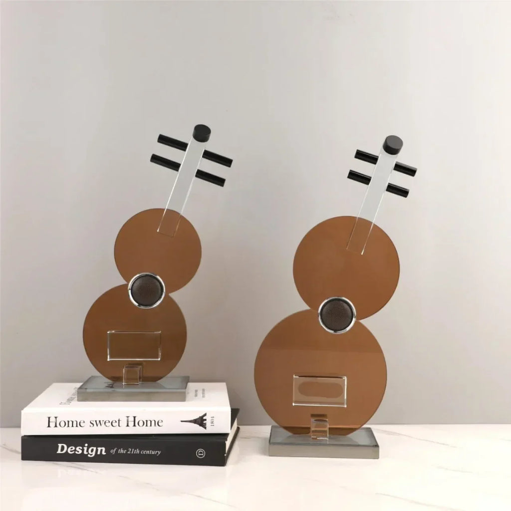 DecorBites™ Crystal Guitar Sculpture Brown Glass Figurine for Home Decor