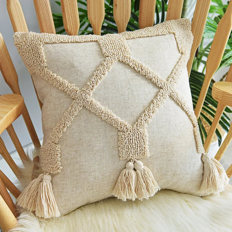 DecorBites™ Handmade Geometric Tufted Pillowcase Set - Modern, Minimalist, Indian-Inspired Cushion Covers