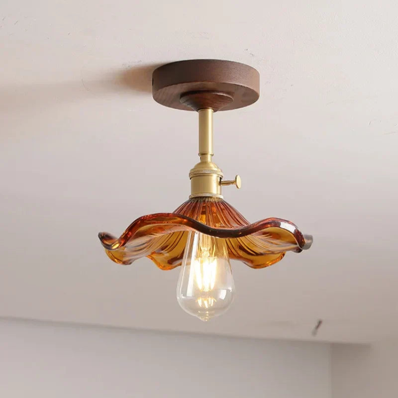 DecorBites™ Green Glass LED Ceiling Lights: Modern Copper Wood Indoor Lamp