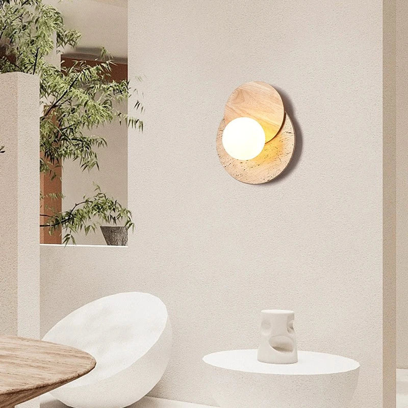 DecorBites™ Cream Style LED Wall Lamp for Bedroom, Soft Light Wood Stone Design