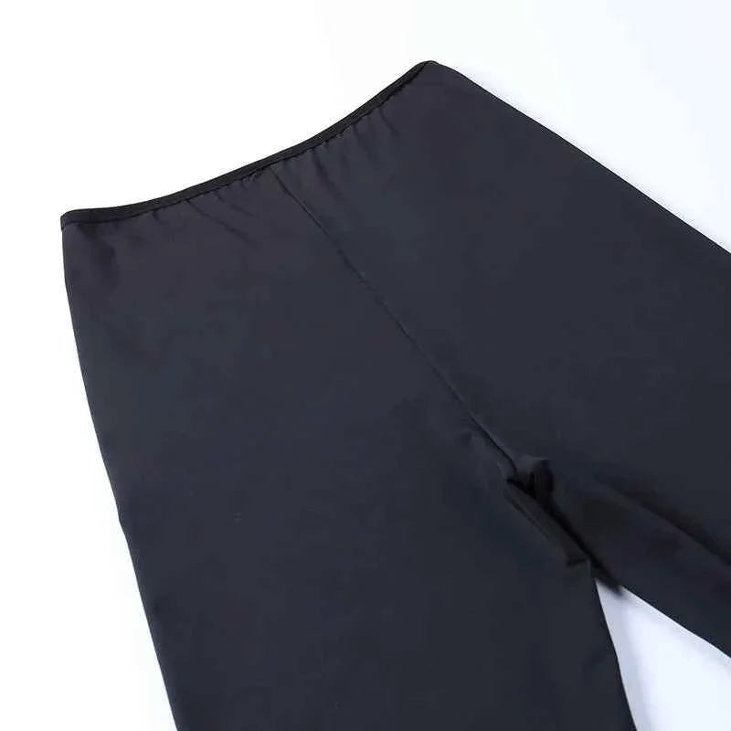 Goth Mall Flare Jeans Sexy Black Lace Patchwork High Waist Vintage Punk Grunge Streetwear