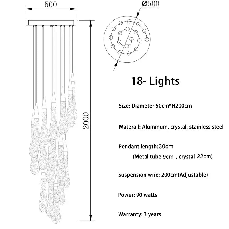DecorBites™ Gold Drop Design LED Crystal Chandelier for Staircase & Lobby