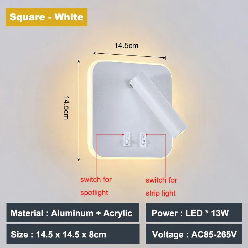 DecorBites™ Adjustable 10W Wall Light Sconce Lamp with Switch - Hotel Bedroom Study Reading