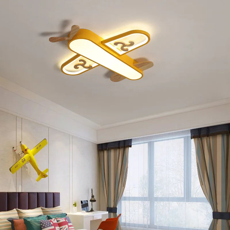 DecorBites™ Kids Airplane Pendant Lights Wood Metal Sconces Nursery School LED