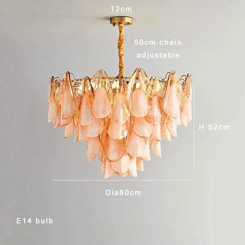 DecorBites™ Gold Chrome Dimmable Amber Glass Petal Chandelier – French Design Luxury Hanglamp