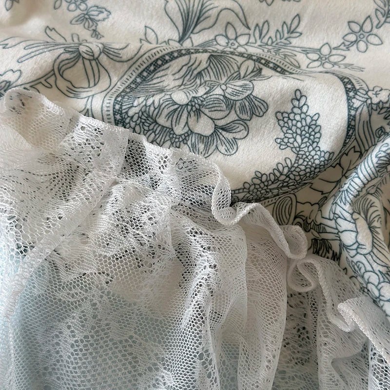 DecorBites™ French Lace Ruffles Princess Bedding Set with Milk Velvet Quilt Cover & Pillowcases