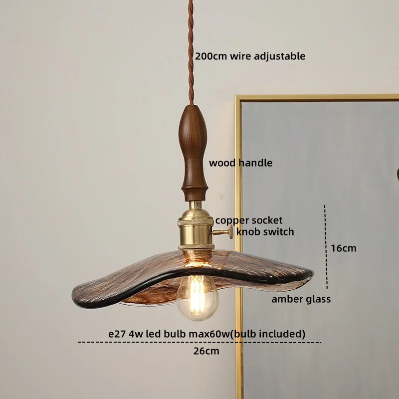 DecorBites™ Green Glass LED Pendant Lamp with Knob Switch, Copper Chandelier