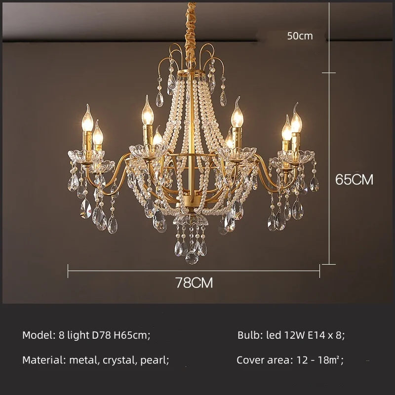 DecorBites™ Gold Crystal Pearl Chandelier LED Pendant Lights Luxe Living Room Decor