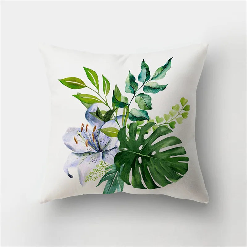 DecorBites™ Deer Animal Short Plush Pillowcase with Natural Leaves and Flowers