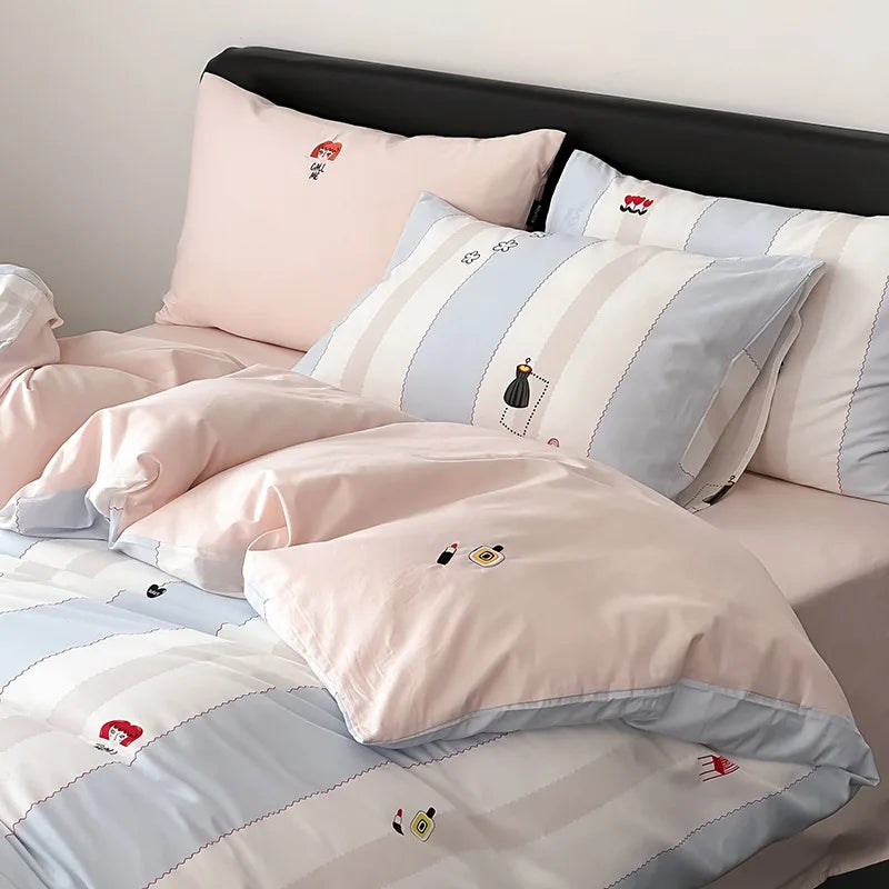 DecorBites™ Embroidered Cotton Duvet Cover Set, King Size Bedding Set with Soft Bed Sheet