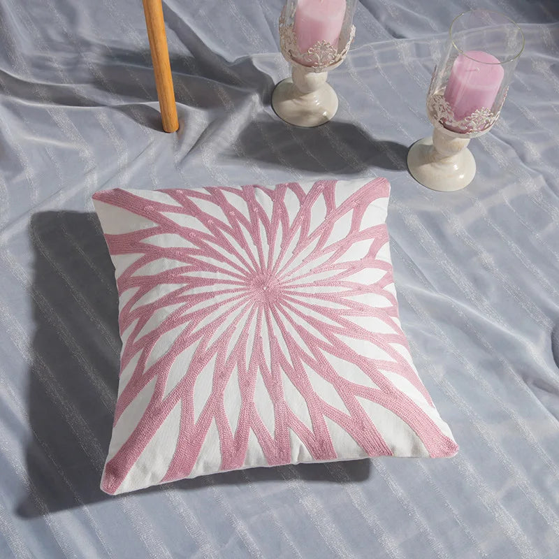 DecorBites™ Cotton Flower Embroidered Geometry Pillowcase 45*45cm - Sofa Living Room Bedside Pillows