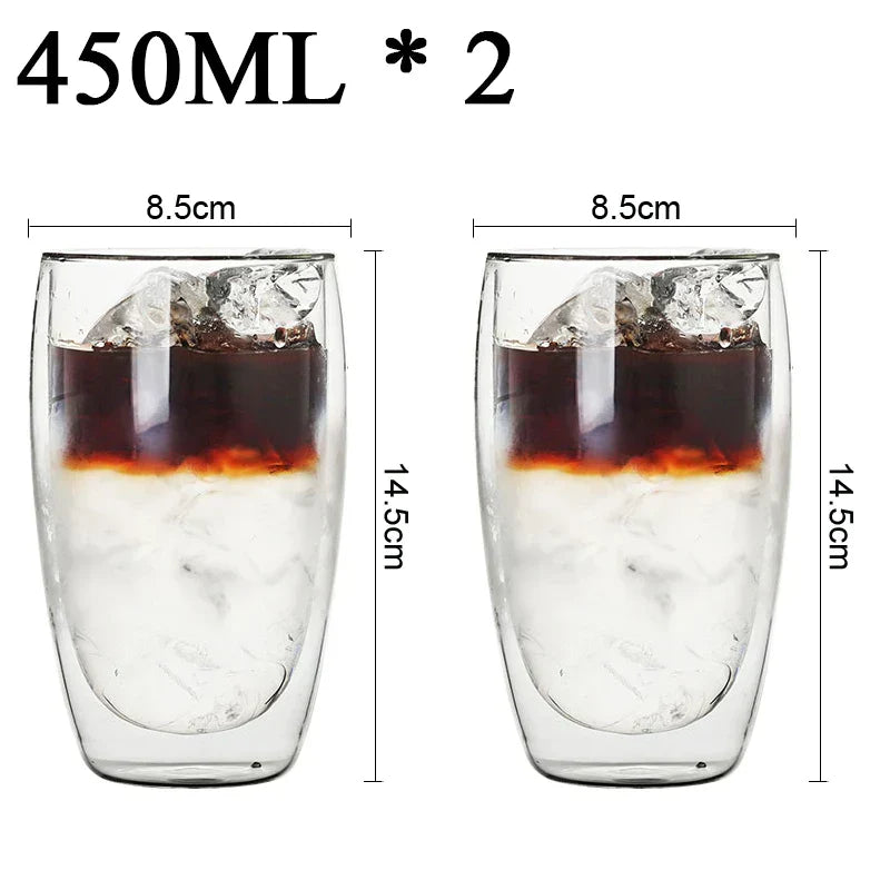 DecorBites™ Double Wall Borosilicate Glass Mug Set for Tea Coffee Juice Bar Drinkware