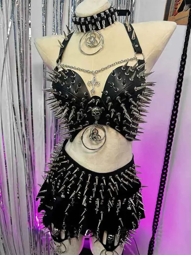 Y2K Gothic Skirt Set w Spikes