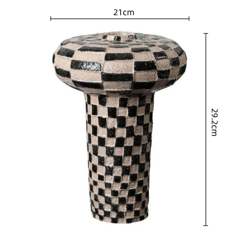 DecorBites™ Geometric Check Ceramic Vase for Home Decor and Floral Arrangements