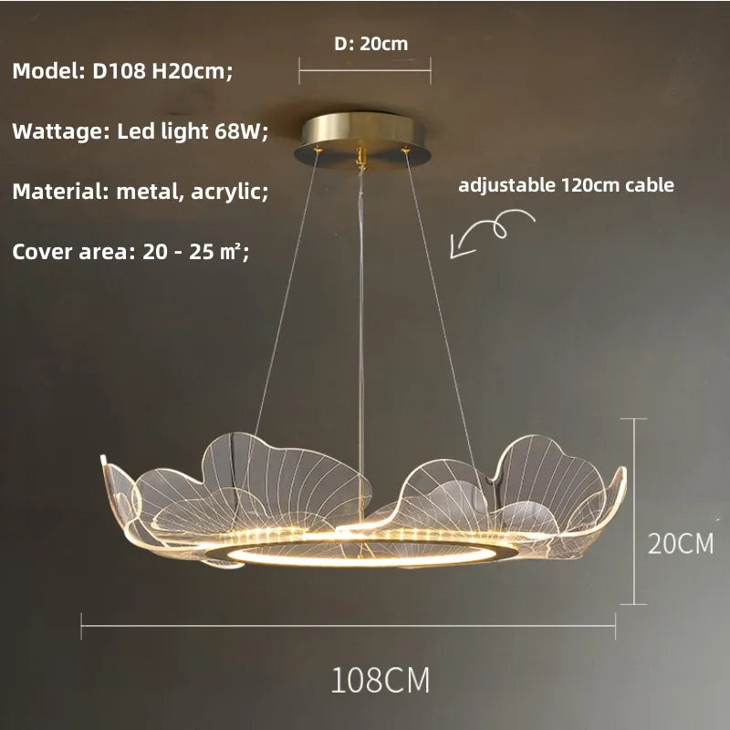 DecorBites™ Ginkgo Gold Acrylic LED Pendant Light - Modern Minimalism Chandelier