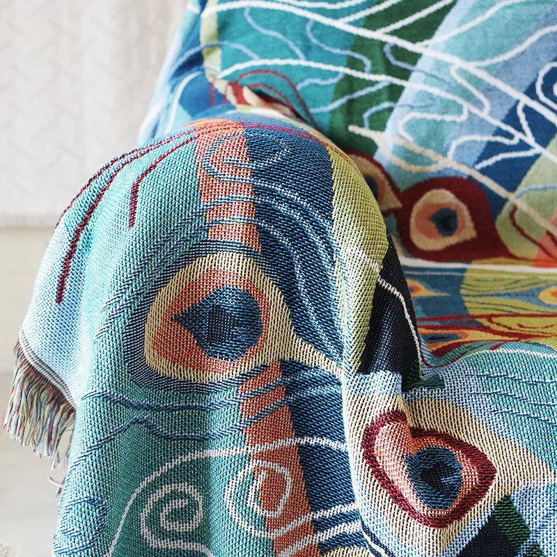 DecorBites™ Knit Sofa Blanket Cover - Butterfly and Peacock Design for Single and Double Sofas.
