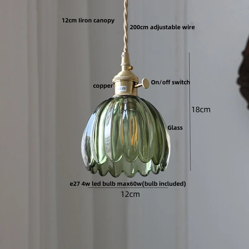 DecorBites™ Green Glass LED Pendant Light | Nordic Modern Copper Knob Switch Hanging Fixture