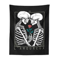 DecorBites™ Kissing Lovers Tarot Tapestry: Skeleton & Rose Hippie Room Decor