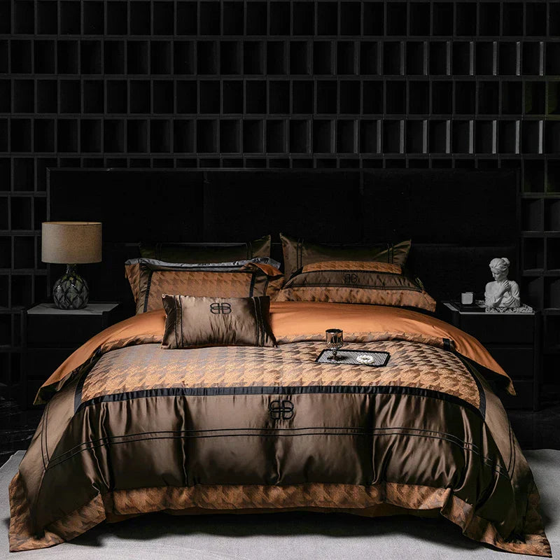 DecorBites™ Luxe Brocade Jacquard Bedding Set with Egyptian Cotton & Embroidery