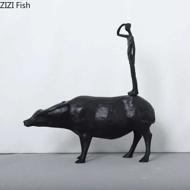 DecorBites™ Cowherd Shepherd Boy Resin Figure Sculpture for Modern Home Decor